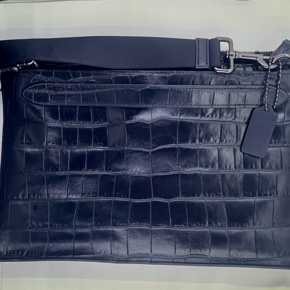 New Coach Manhattan Convertible Slim Messenger Blk Embossed Crocodile leather - Picture 6 of 14